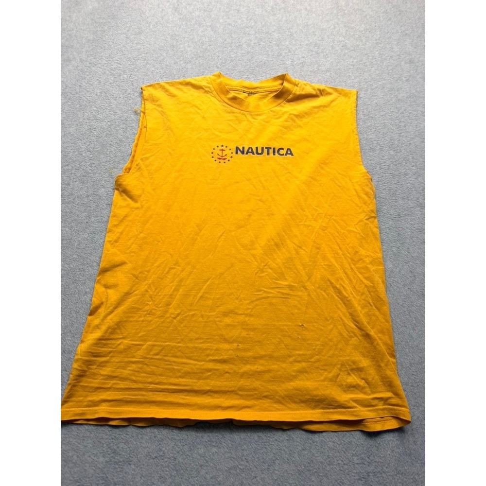 Nautica Mens Graphic Muscle Tee Sleeveless Shirt Yellow Cotton Large I-5-6(3287)
